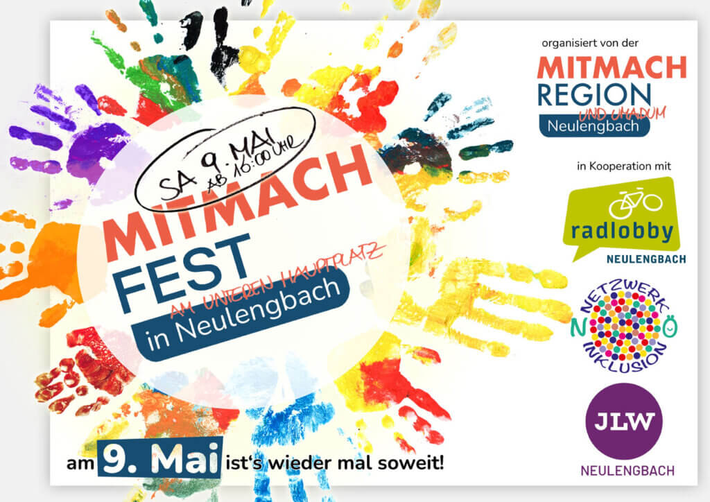 Bunte Hände, Logos Mitmach-Region, Radlobby, Netzerk Inklusion Nö, Streetworker